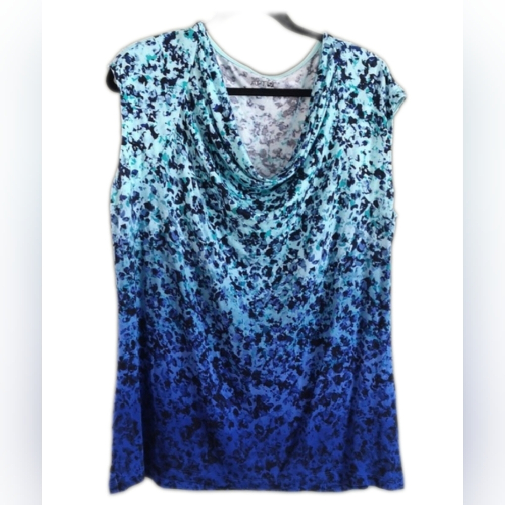 Apt. 9 Blue Green Ombre Abstract Floral Cowl Neck Sleeveless Casual Top 0X